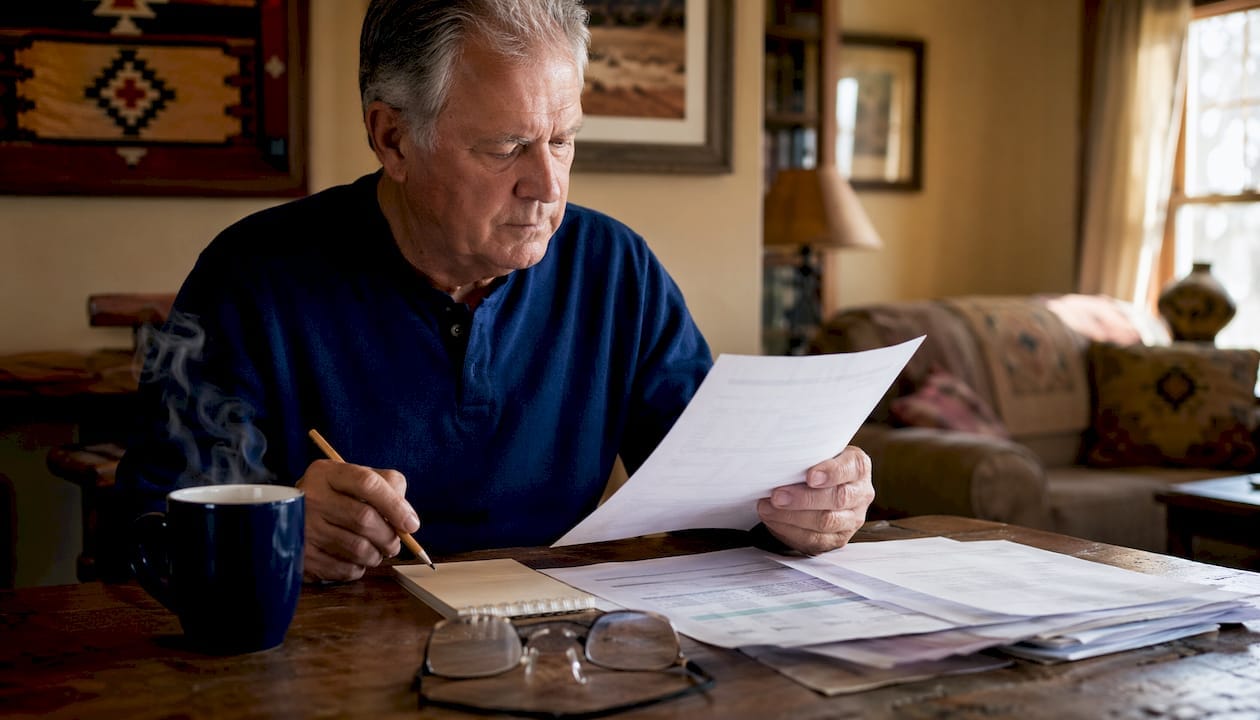 Older man reviewing reverse mortgage documents