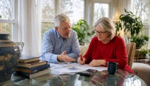 Senior couple reviewing home documents